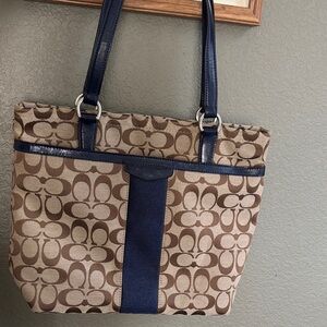 Coach Brown and Navy Tote Bag
